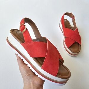 ARA Coral Red Suede Slingback Platform Comfort Sandals Size 7.5 NWOT Germany